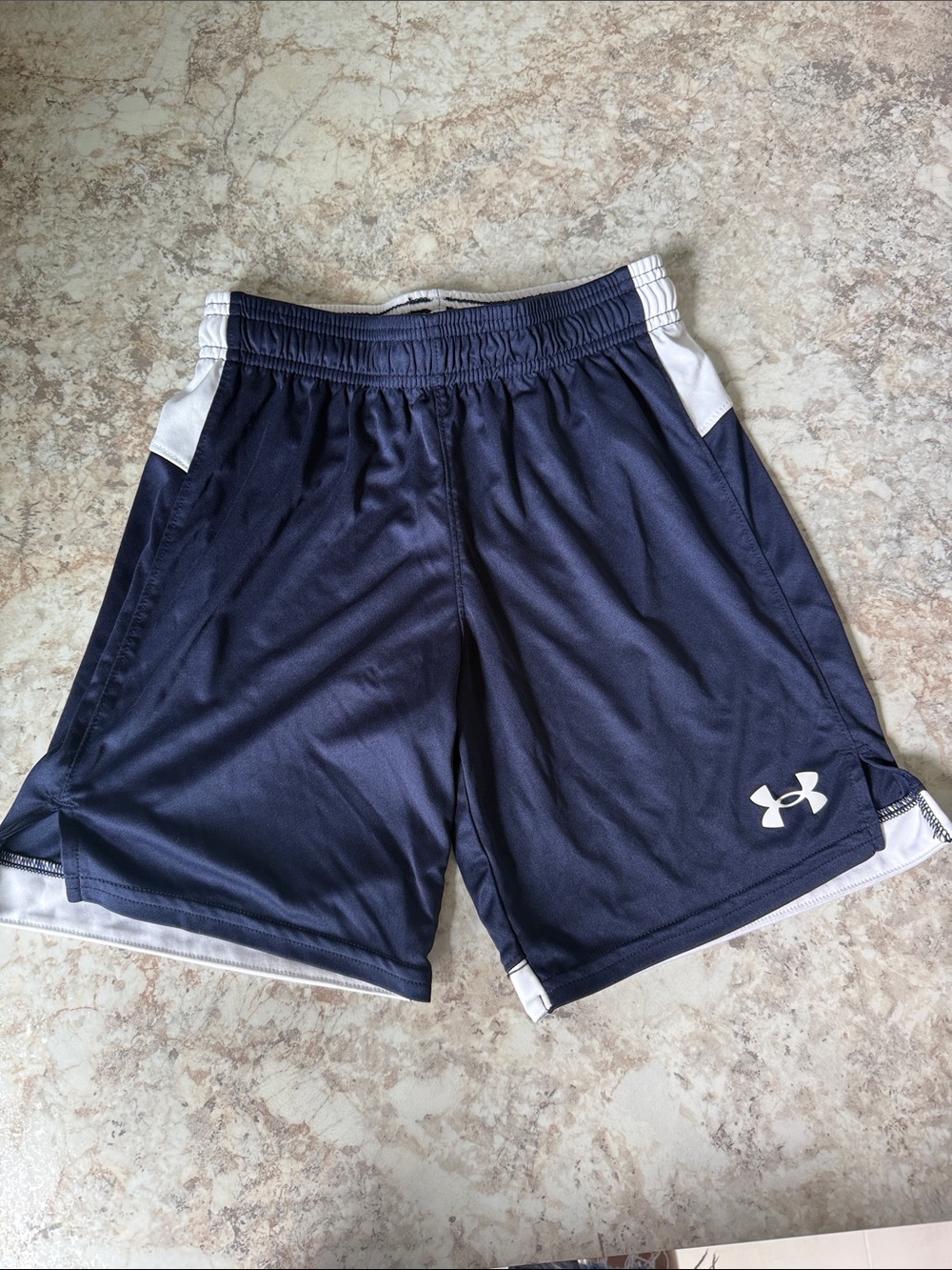 Under Armour Navy and White Boys Athletic Shorts, Size YM